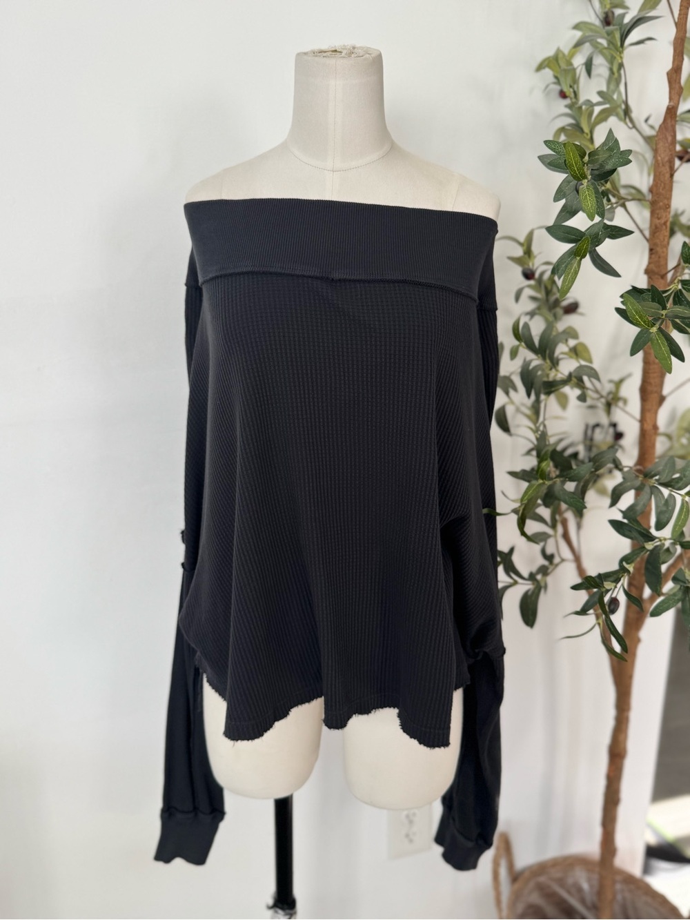 Free People We The Free Black Off Shoulder Thermal Top Small Boho Slouchy - Picture 3 of 6